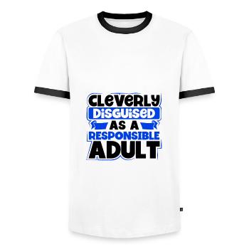 Sarcastic Cleverly Disguised as Responsible Adult - Men's Ringer Shirt - white/black - Front - AI Model Female 172 light (172cm) & AI Model Male 178 dark (178cm)