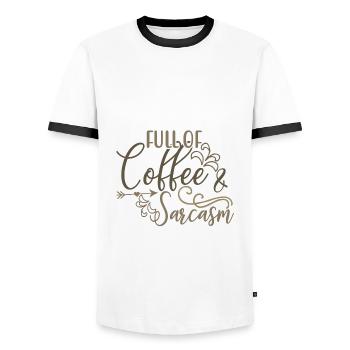Coffee Drinker Gifts Full of Coffee and Sarcasm - Men's Ringer Shirt - white/black - Front - AI Model Female 172 light (172cm) & AI Model Male 178 dark (178cm)