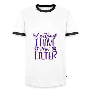 Cadeau sarcastique Attention je n’ai pas de filtre Sarcasme - T-shirt contrasté Homme - blanc/noir - Devant - AI Model Female 172 light (172cm) & AI Model Male 178 dark (178cm)