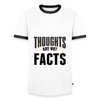 Sarcastic Thoughts are Not Facts Sarcasm Gift Idea - Men's Ringer Shirt - white/black - Front - AI Model Female 172 light (172cm) & AI Model Male 178 dark (178cm)