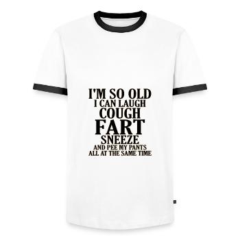 Sarcastic So Old Cough Fart Sneeze Pee Pants Same - Men's Ringer Shirt - white/black - Front - AI Model Female 172 light (172cm) & AI Model Male 178 dark (178cm)