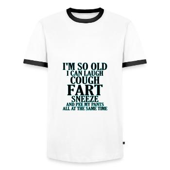 Sarcastic So Old Cough Fart Sneeze Pee Pants Same - Men's Ringer Shirt - white/black - Front - AI Model Female 172 light (172cm) & AI Model Male 178 dark (178cm)