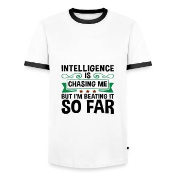 Sarcastic Intelligence Chasing Me Beating It So - Men's Ringer Shirt - white/black - Front - AI Model Female 172 light (172cm) & AI Model Male 178 dark (178cm)