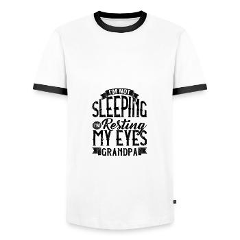 Grandfather Gift Not Sleeping Resting My Eyes - Men's Ringer Shirt - white/black - Front - AI Model Female 172 light (172cm) & AI Model Male 178 dark (178cm)