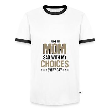 Sarkasmus macht Mama traurig mit meinen Entscheidungen jeden Tag - Männer Kontrast-T-Shirt - Weiß/Schwarz - Vorne - AI Model Female 172 light (172cm) & AI Model Male 178 dark (178cm)
