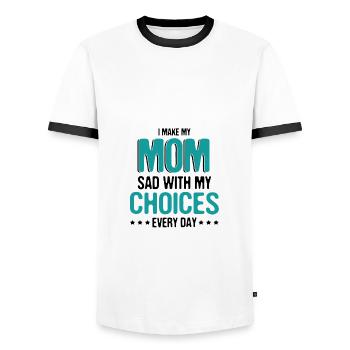 Sarkasmus macht Mama traurig mit meinen Entscheidungen jeden Tag - Männer Kontrast-T-Shirt - Weiß/Schwarz - Vorne - AI Model Female 172 light (172cm) & AI Model Male 178 dark (178cm)