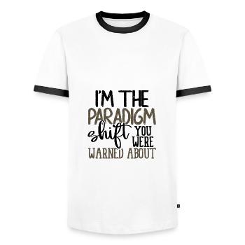 Je suis le changement de paradigme contre lequel vous avez été averti - T-shirt contrasté Homme - blanc/noir - Devant - AI Model Female 172 light (172cm) & AI Model Male 178 dark (178cm)