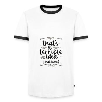C’est drôle que c’est une idée terrible quelle heure ami - T-shirt contrasté Homme - blanc/noir - Devant - AI Model Female 172 light (172cm) & AI Model Male 178 dark (178cm)