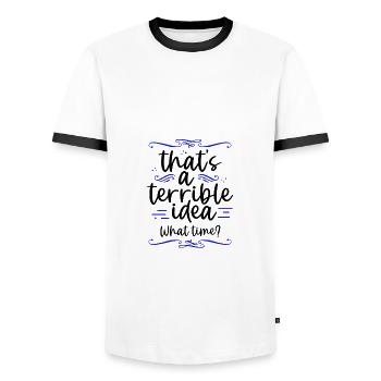 C’est drôle que c’est une idée terrible quelle heure ami - T-shirt contrasté Homme - blanc/noir - Devant - AI Model Female 172 light (172cm) & AI Model Male 178 dark (178cm)