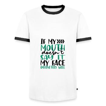 Sarkastisch, wenn der Mund es nicht sagt Gesicht definitiv - Männer Kontrast-T-Shirt - Weiß/Schwarz - Vorne - AI Model Female 172 light (172cm) & AI Model Male 178 dark (178cm)