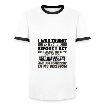 Apprendre à réfléchir avant d’agir Smack the Shit Out of - T-shirt contrasté Homme - blanc/noir - Devant - AI Model Female 172 light (172cm) & AI Model Male 178 dark (178cm)