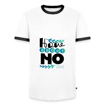 Sarcastic Gift How About No Sarcam Gifts - Men's Ringer Shirt - white/black - Front - AI Model Female 172 light (172cm) & AI Model Male 178 dark (178cm)