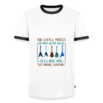 Guitarist Gifts Little Voice in Head Telling Me - Men's Ringer Shirt - white/black - Front - AI Model Female 172 light (172cm) & AI Model Male 178 dark (178cm)