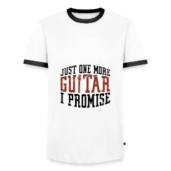 Guitarist Gift Just One More Guitar I Promise - Men's Ringer Shirt - white/black - Front - AI Model Female 172 light (172cm) & AI Model Male 178 dark (178cm)