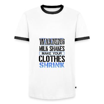 Milkshake Gifts Warning Milkshakes Make Clothes - Men's Ringer Shirt - white/black - Front - AI Model Female 172 light (172cm) & AI Model Male 178 dark (178cm)