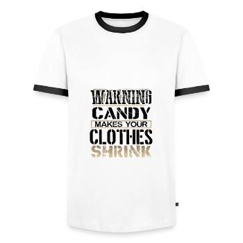 Candy Lover Gifts Warning Candy Makes Clothes - Men's Ringer Shirt - white/black - Front - AI Model Female 172 light (172cm) & AI Model Male 178 dark (178cm)