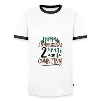 Happy Anniversary 2 Years and Counting 2nd - Men's Ringer Shirt - white/black - Front - AI Model Female 172 light (172cm) & AI Model Male 178 dark (178cm)