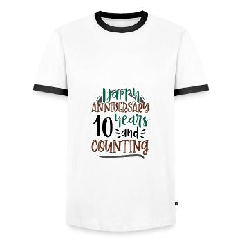 Happy Anniversary 10 Years and Counting 10th - Men's Ringer Shirt - white/black - Front - AI Model Female 172 light (172cm) & AI Model Male 178 dark (178cm)