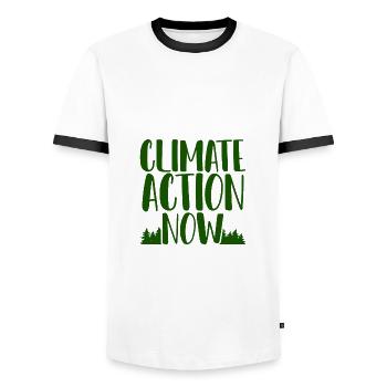 Environmentalist Gifts Climate Action Now - Men's Ringer Shirt - white/black - Front - AI Model Female 172 light (172cm) & AI Model Male 178 dark (178cm)