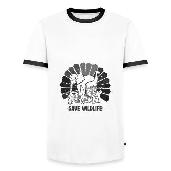 Save Wildlife Gifts Vintage Wild Animals Go Green - Men's Ringer Shirt - white/black - Front - AI Model Female 172 light (172cm) & AI Model Male 178 dark (178cm)