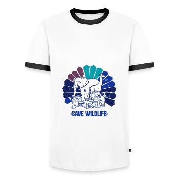 Save Wildlife Gifts Vintage Wild Animals Go Green - Men's Ringer Shirt - white/black - Front - AI Model Female 172 light (172cm) & AI Model Male 178 dark (178cm)