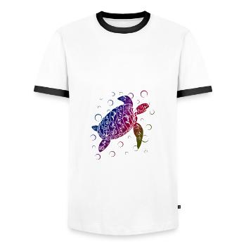 Marine Conservation Polynesian Sea Turtle Gift - Men's Ringer Shirt - white/black - Front - AI Model Female 172 light (172cm) & AI Model Male 178 dark (178cm)