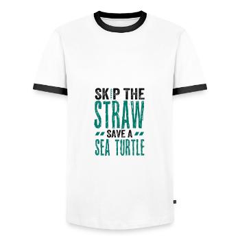 Meeresschutzgeschenk Überspringen Sie einen Strohhalm Retten Sie ein Meer - Männer Kontrast-T-Shirt - Weiß/Schwarz - Vorne - AI Model Female 172 light (172cm) & AI Model Male 178 dark (178cm)