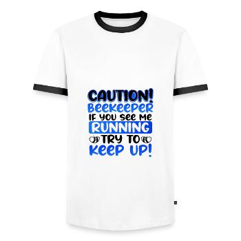 Apiculture Humour Attention Apiculteur Si Running - T-shirt contrasté Homme - blanc/noir - Devant - AI Model Female 172 light (172cm) & AI Model Male 178 dark (178cm)