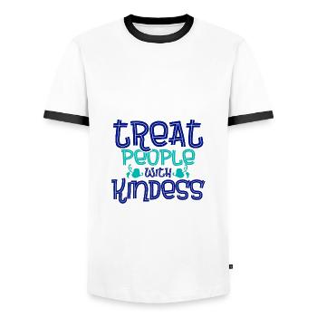 Anti Bullying Gift Treat People with Kindness - Men's Ringer Shirt - white/black - Front - AI Model Female 172 light (172cm) & AI Model Male 178 dark (178cm)