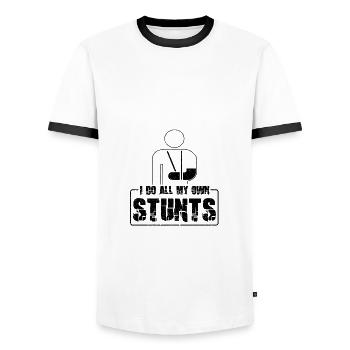 Osez les cadeaux du diable Faire mes propres cascades Drôle cassé - T-shirt contrasté Homme - blanc/noir - Devant - AI Model Female 172 light (172cm) & AI Model Male 178 dark (178cm)