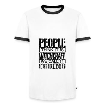 Coder Gift People Think Its Witchcraft We Call it - Men's Ringer Shirt - white/black - Front - AI Model Female 172 light (172cm) & AI Model Male 178 dark (178cm)