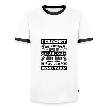 Crocheter Gift Crochet So Don't Choke Poeple Save - Men's Ringer Shirt - white/black - Front - AI Model Female 172 light (172cm) & AI Model Male 178 dark (178cm)
