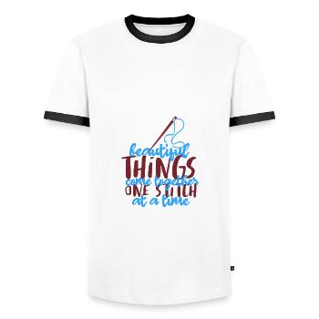 Couturière Les belles choses se réunissent un - T-shirt contrasté Homme - blanc/noir - Devant - AI Model Female 172 light (172cm) & AI Model Male 178 dark (178cm)