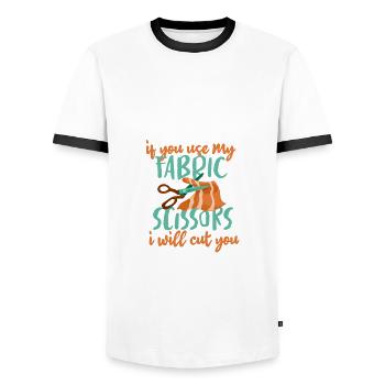 Cadeau de couturière si vous utilisez mes ciseaux en tissu - T-shirt contrasté Homme - blanc/noir - Devant - AI Model Female 172 light (172cm) & AI Model Male 178 dark (178cm)