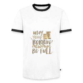Näherin Geschenk Möge Ihre Spule immer voll sein - Männer Kontrast-T-Shirt - Weiß/Schwarz - Vorne - AI Model Female 172 light (172cm) & AI Model Male 178 dark (178cm)