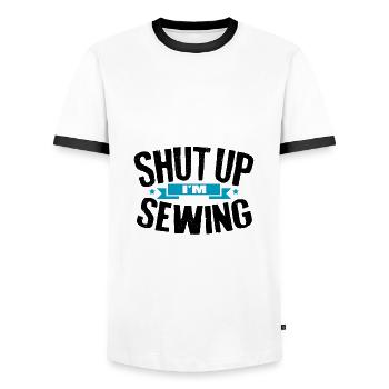 Couturière Cadeau Tais-toi Je couds Quilting Humour - T-shirt contrasté Homme - blanc/noir - Devant - AI Model Female 172 light (172cm) & AI Model Male 178 dark (178cm)