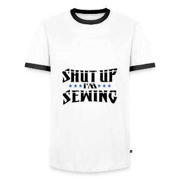 Couturière Cadeau Tais-toi Je couds Quilting Humour - T-shirt contrasté Homme - blanc/noir - Devant - AI Model Female 172 light (172cm) & AI Model Male 178 dark (178cm)