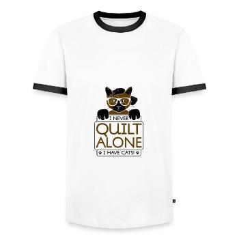 Chat aimant Quilter Cadeau Jamais Quilt Seul que j’ai - T-shirt contrasté Homme - blanc/noir - Devant - AI Model Female 172 light (172cm) & AI Model Male 178 dark (178cm)