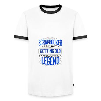 Scrapbooker Not Getting Old Becoming a Legend - Men's Ringer Shirt - white/black - Front - AI Model Female 172 light (172cm) & AI Model Male 178 dark (178cm)