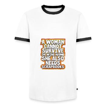 Scrapbooker Gift Woman Can't Survive Wine Alone - Men's Ringer Shirt - white/black - Front - AI Model Female 172 light (172cm) & AI Model Male 178 dark (178cm)