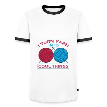 Knitter Gift Turn Yarn Into Cool Things Knitting - Men's Ringer Shirt - white/black - Front - AI Model Female 172 light (172cm) & AI Model Male 178 dark (178cm)