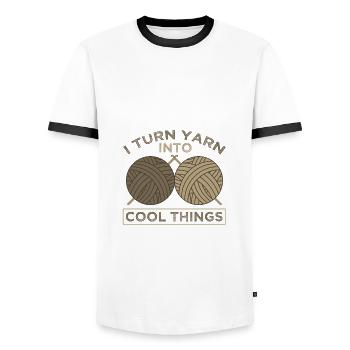 Knitter Gifts Turn Yarn Into Cool Things Knitting - Men's Ringer Shirt - white/black - Front - AI Model Female 172 light (172cm) & AI Model Male 178 dark (178cm)