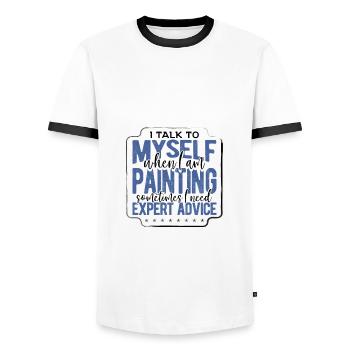 Painter Gift Talk to Myself When Painting Need - Men's Ringer Shirt - white/black - Front - AI Model Female 172 light (172cm) & AI Model Male 178 dark (178cm)