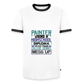 Painter Using High School Diploma Fix College - Men's Ringer Shirt - white/black - Front - AI Model Female 172 light (172cm) & AI Model Male 178 dark (178cm)