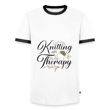 Stricken ist meine Therapie Spaß Stricken Geschenkideen - Männer Kontrast-T-Shirt - Weiß/Schwarz - Vorne - AI Model Female 172 light (172cm) & AI Model Male 178 dark (178cm)