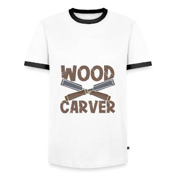 Wood Carver Crossed Woodworking Tools Woodworker - Men's Ringer Shirt - white/black - Front - AI Model Female 172 light (172cm) & AI Model Male 178 dark (178cm)