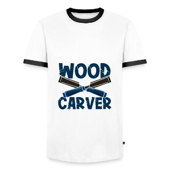 Wood Carver Crossed Woodworking Tools Woodworker - Men's Ringer Shirt - white/black - Front - AI Model Female 172 light (172cm) & AI Model Male 178 dark (178cm)