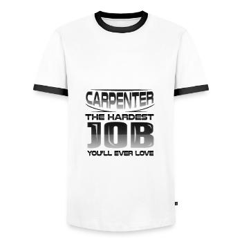 Carpenter The Hardest Job You'll Ever Love - Men's Ringer Shirt - white/black - Front - AI Model Female 172 light (172cm) & AI Model Male 178 dark (178cm)