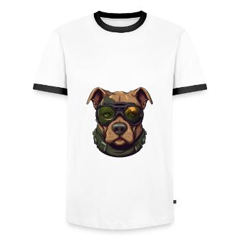 Patriotic Pitbull Dog Lover Military Appreciation - T-shirt contrasté Homme - blanc/noir - Devant - AI Model Female 172 light (172cm) & AI Model Male 178 dark (178cm)