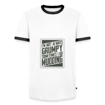 Schlammlaufgeschenke, die manchmal nicht immer mürrisch sind - Männer Kontrast-T-Shirt - Weiß/Schwarz - Vorne - AI Model Female 172 light (172cm) & AI Model Male 178 dark (178cm)